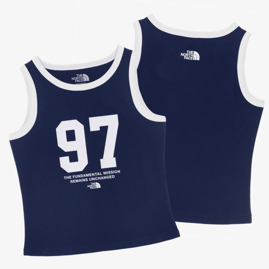 [매장판] 노스페이스 화이트라벨 슬리브리스 티셔츠 링거 데일리 여성 나시티 네이비 NT7V