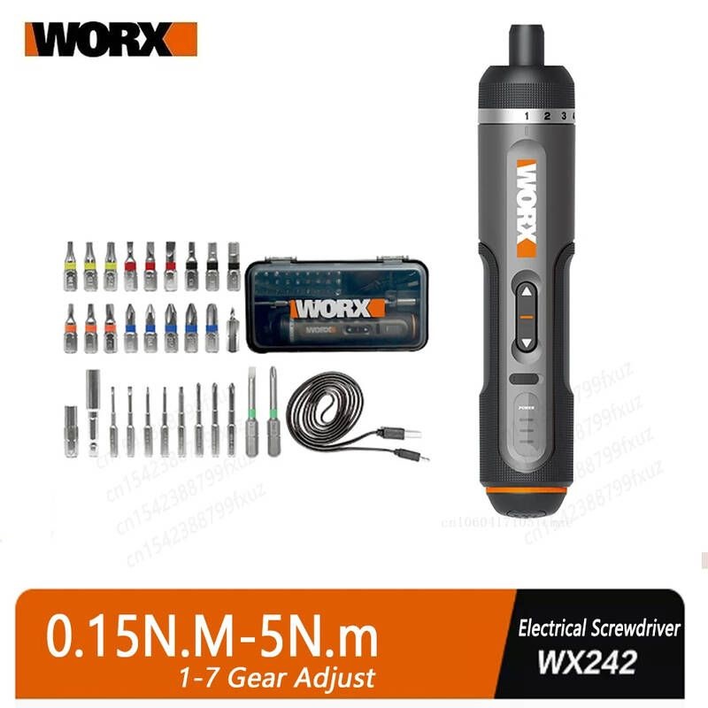 [해외] 전동드라이버 WORX WX242 4V 전기 스크루 드라이버 세트 스마트 무선 USB 충전식 30 비트 미니 드릴 전동 공구