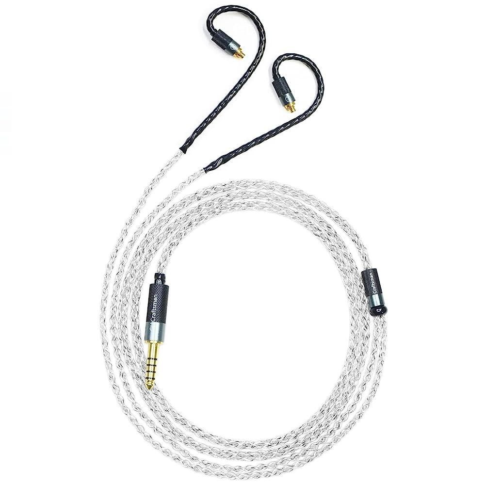 GUCraftsman Sennheiser IE200 IE300 IE600 IE900용 5N OFC 실버 도금+그래핀 혼합 브레이드 이어폰 교체 케이블 (4.4mm 플러그) 2876