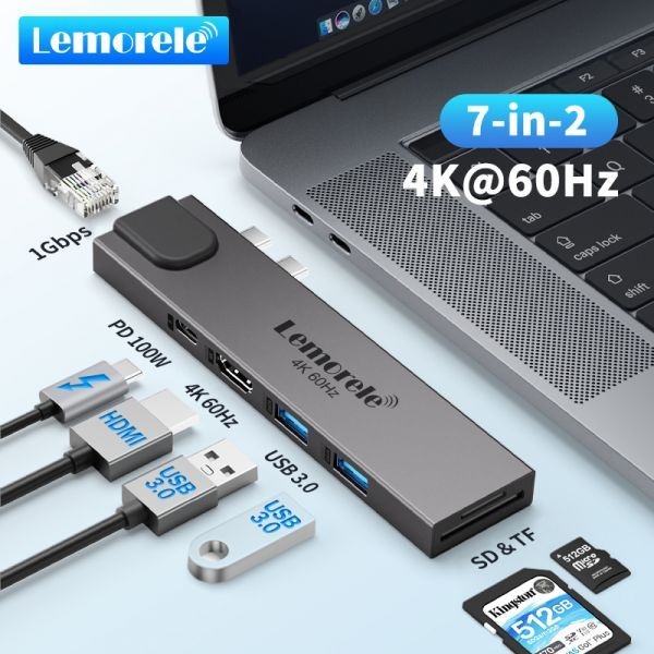 C타입랜선 LAN 젠더 LemoreleTC47 USB C 허브 MacBook Pro Air 어댑터 Thunderbolt 3 Dock 30 용 HDMI RJ45 PD SD에 듀얼 USB-C
