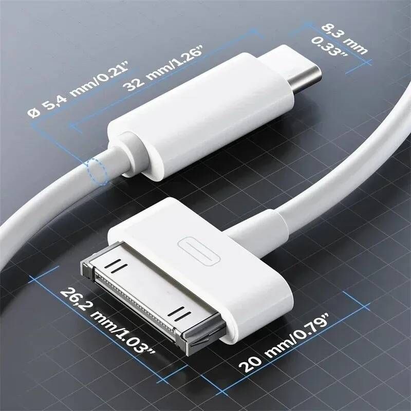UnKnown [해외] 30핀케이블 30핀-USB C 어댑터 나노 터치 충전 데이터 케이블 아이폰 4 4S 3GS 아이패드 3 2 1 아이팟용 USBC - 30핀 충전