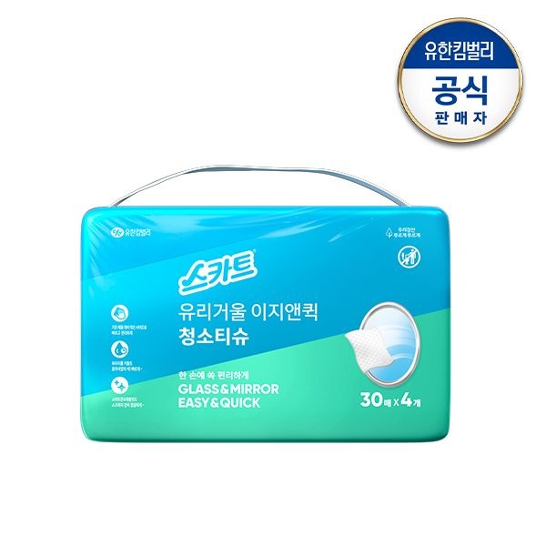 [APP전용]유리거울 이지앤퀵 청소티슈 30매x4입(번들)