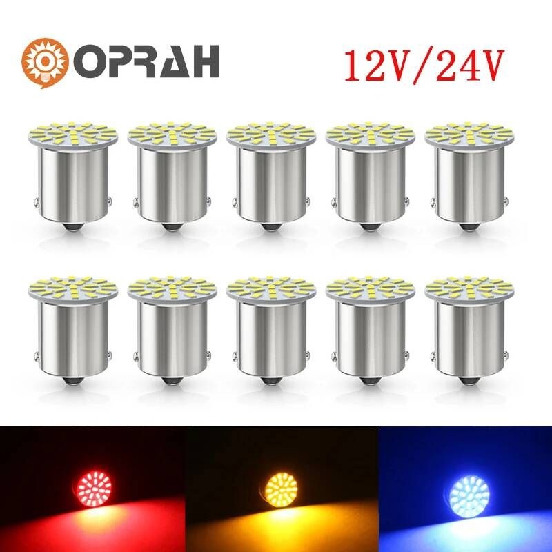 [해외] LED전구 10개 12V24V LED 전구 1156 BA15S R5W R10W 1157 BAY15D 3014 22 SMD 트럭 방향 지시등 주간 러닝 램프 6000K 화이트