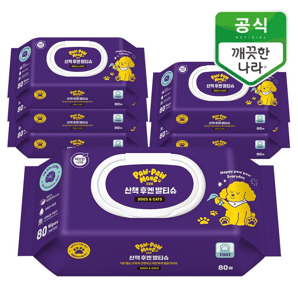 깨끗한나라 포포몽 산책 후엔 발티슈 80매x6팩