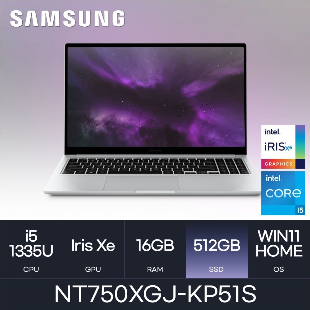 SAMSUNG 삼성전자 HMC / 삼성전자 갤럭시북4 / NT750XGJ-KP51S (D4 RAM 16GB / NVMe 512GB / WIN11H) / i5-1335U / FHD