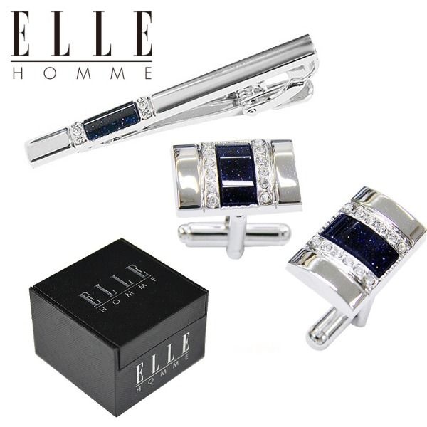 엘르 옴므 [패션플러스][엘르옴므][ELLE HOMME] 엘르옴므 넥타이핀/커프스 세트- 블루골드바