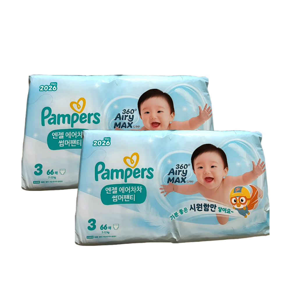 2026 팸퍼스 NEW 엔젤 에어차차 썸머팬티 여름 기저귀 3단계 66매 x 3팩 1박스