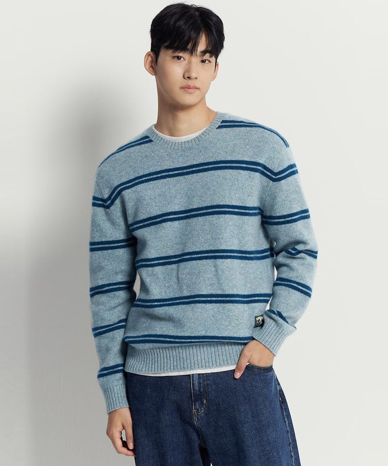 BEANPOLE MEN 빈폴 BEANPOLE MEN 푸즈예티 스트라이프 니트 스카이 블루 BC5X51C61Q 1153341
