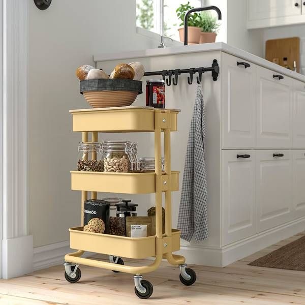 이케아 로스코그_노로바 카트+뚜껑 베이지옐로 28x38x61cm