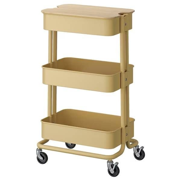 이케아 로스코그_노로바 카트+뚜껑 베이지옐로 35x45x77cm