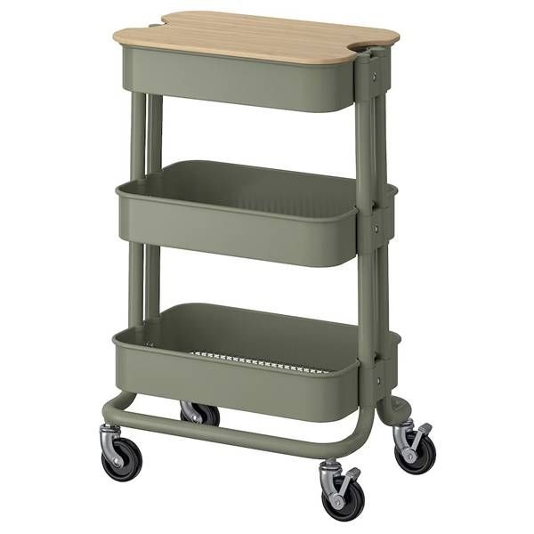 이케아 로스코그_노로바 카트+뚜껑 그레이그린 28x38x61cm