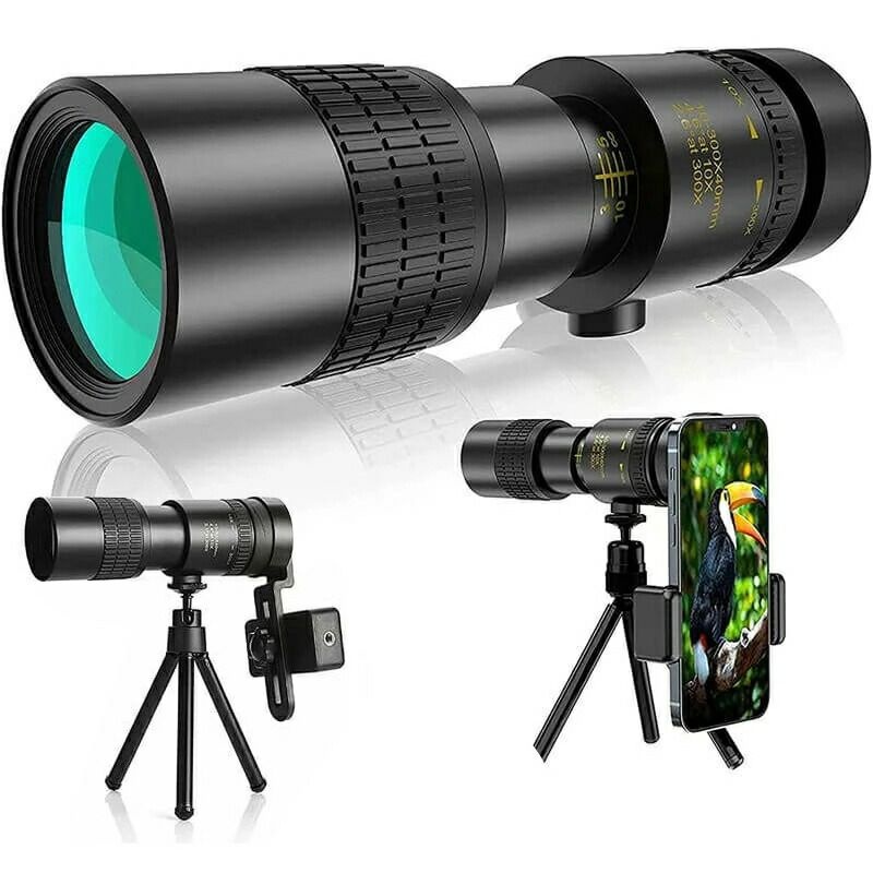 단안경 망원경 10-300배 40mm 군용 4K 고배율 줌식 고해상도 고투과율 손떨림 방지용 삼각대 부착 방수 안개 방충 사