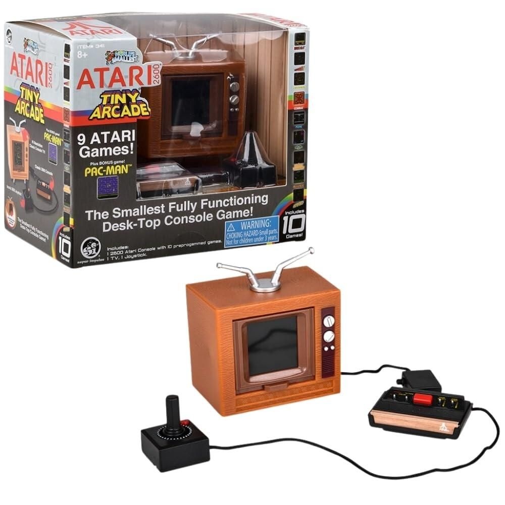 [해외] Tiny Arcade Atari 2600 8.9cm3.5인치 미니 레트로 게임 - 플레이 가능한 콘솔 TV 실제 사운드 포함 10가지 클래식 비디오 팩