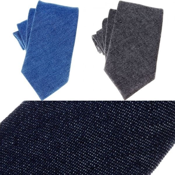 중년의품격 [하프클럽]남성 면 데님 청 솔리드 7.5cm 정장 넥타이 3color