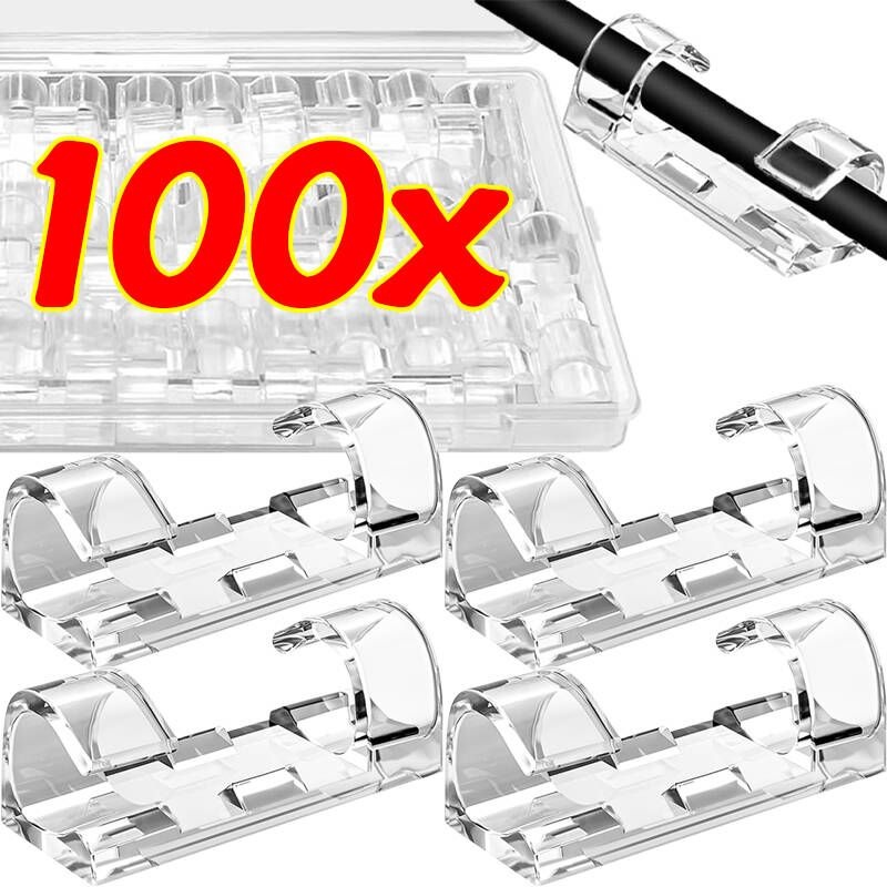 UnKnown [해외] 전선고정클립 케이블 정리 20100개 클립 홀더 투명 관리 와이어 관리자 가정용 사무실 USB 데이터 라인 와인더 후크