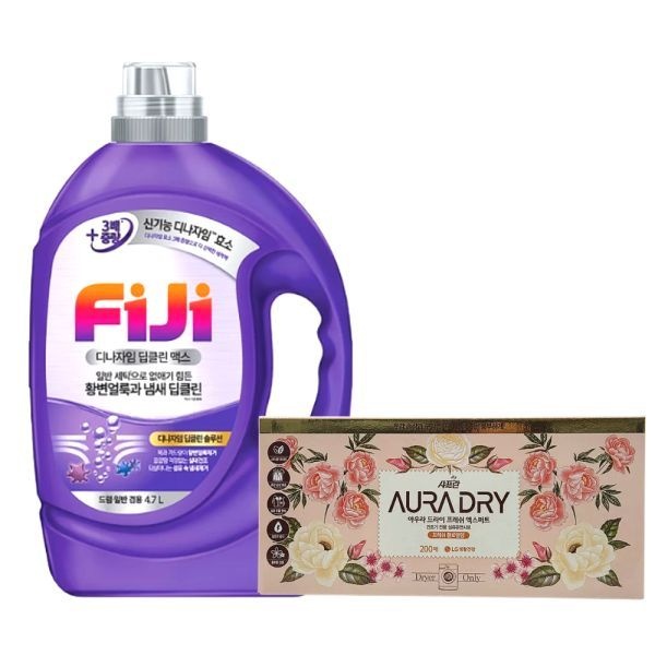 디나자임 딥클린 맥스 4.7L 라벤더 액체 세탁세제+아우라 건조기 시트 200매 프레쉬 플로럴향