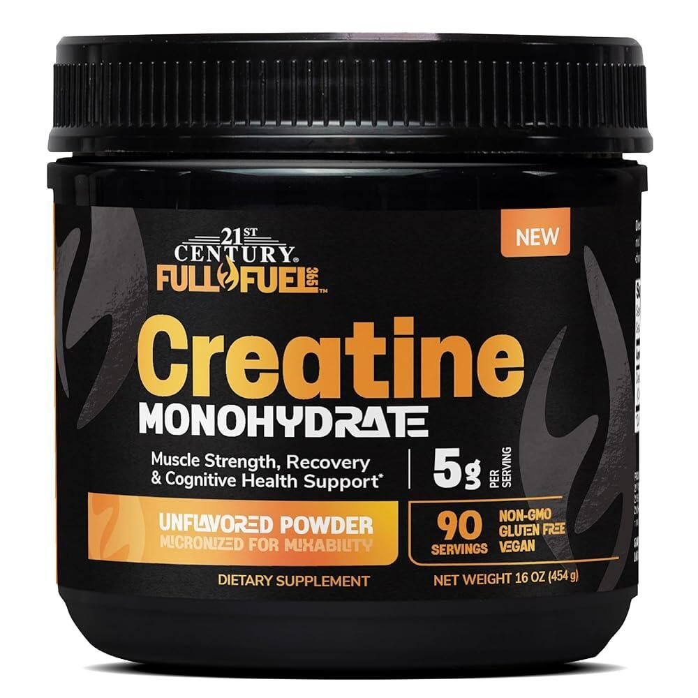 21세기센트리 [해외] 21st Century Full Fuel 365 크레아틴 모노하이드레이트 5g, 473.2ml(16온스), 무향 미립자 파우더, 90회분, 채식주의자 친화