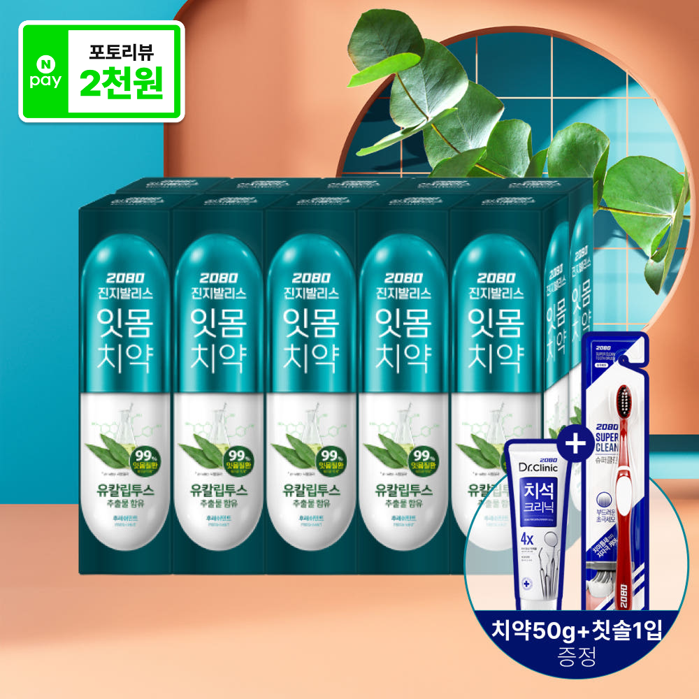 2080 2080 진지발리스 유칼립투스 잇몸 치약 후레쉬 민트 150g 10입+치약 50g+칫솔1입