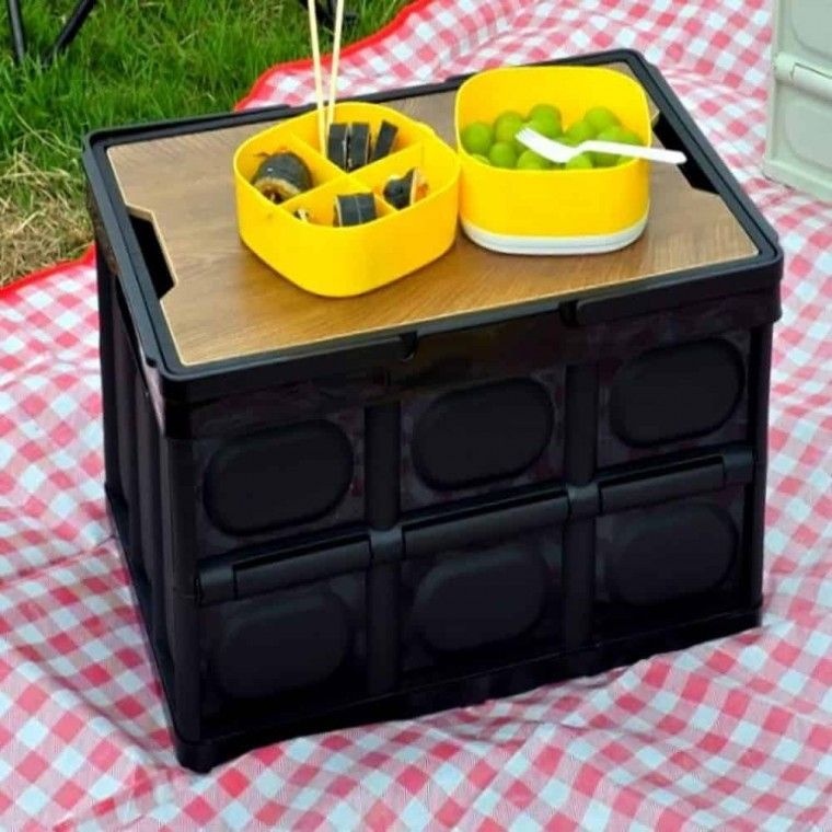 캠핑박스테이블 캠핑용폴딩박스 캠핑박스 접이식폴딩박스 폴딩박스 손잡이 테이블형 블랙 55L