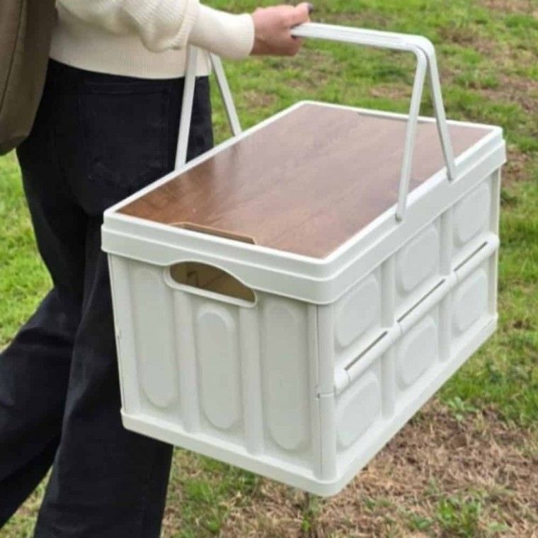 캠핑용접이식박스 접이식정리함 캠핑용박스 트렁크박스 폴딩박스 손잡이 테이블형 밀크 55L