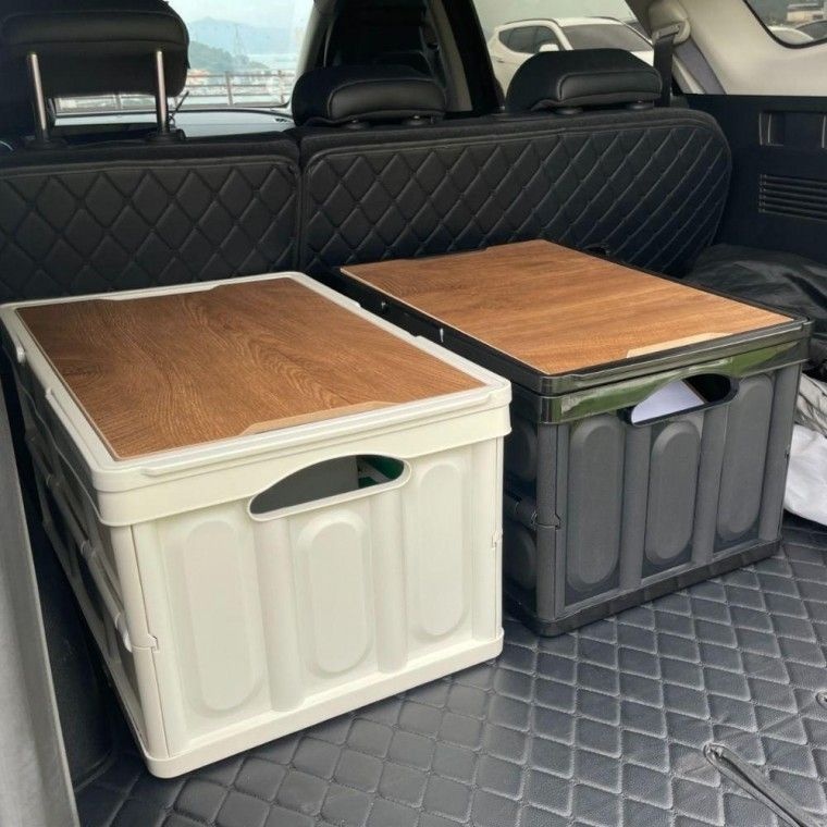 캠핑 손잡이 테이블 폴딩 박스 밀크 55L 차트렁크 정리함 카고 캠핑폴딩 수납함