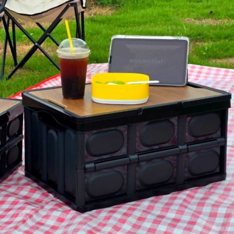 손잡이 테이블폴딩박스 블랙 55L 카고박스 차박용품 캠핑용폴딩박스