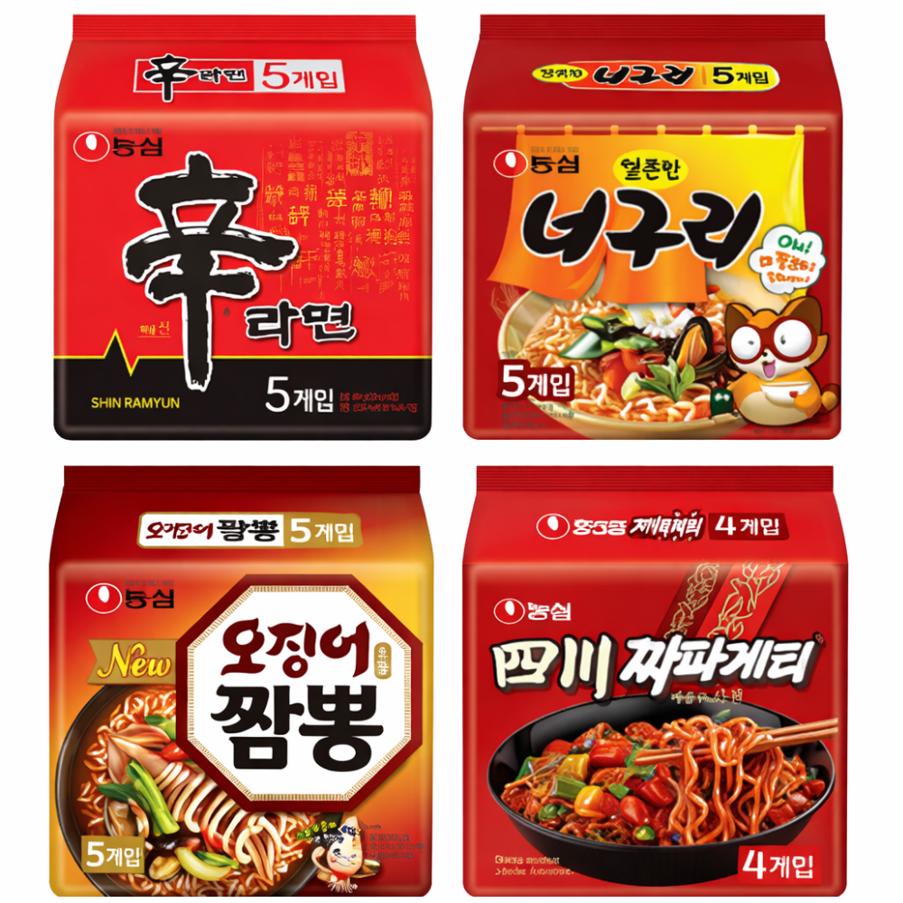 농심 신라면 5봉 + 너구리 5봉 + 사천짜파게티 4봉 + 오징어짬뽕 5봉 (총 19봉)