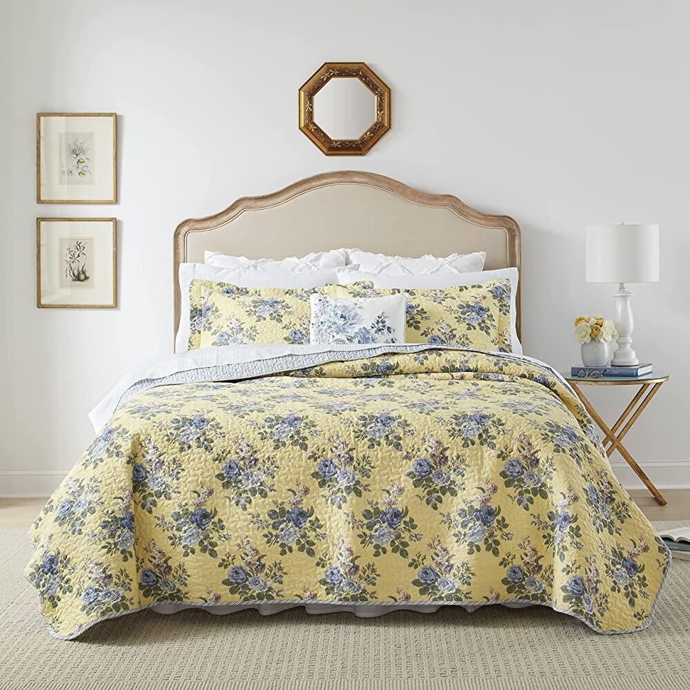 [해외] Laura Ashley Home Linley 컬렉션 퀼트 트- 면 양면 사용 가능하고 통기성이 좋은 경량 침구 부드러움을 더하기 위해 사