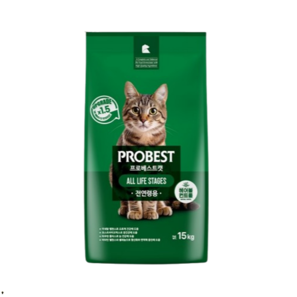 프로베스트 캣 그린 헤어볼 컨트롤 전연령용 고양이 건식 사료 15kg