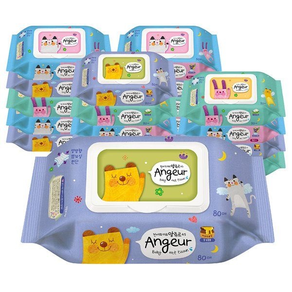 앙쥬르45 물티슈 엠보싱 80매 캡 20팩 순한 아기 물티슈