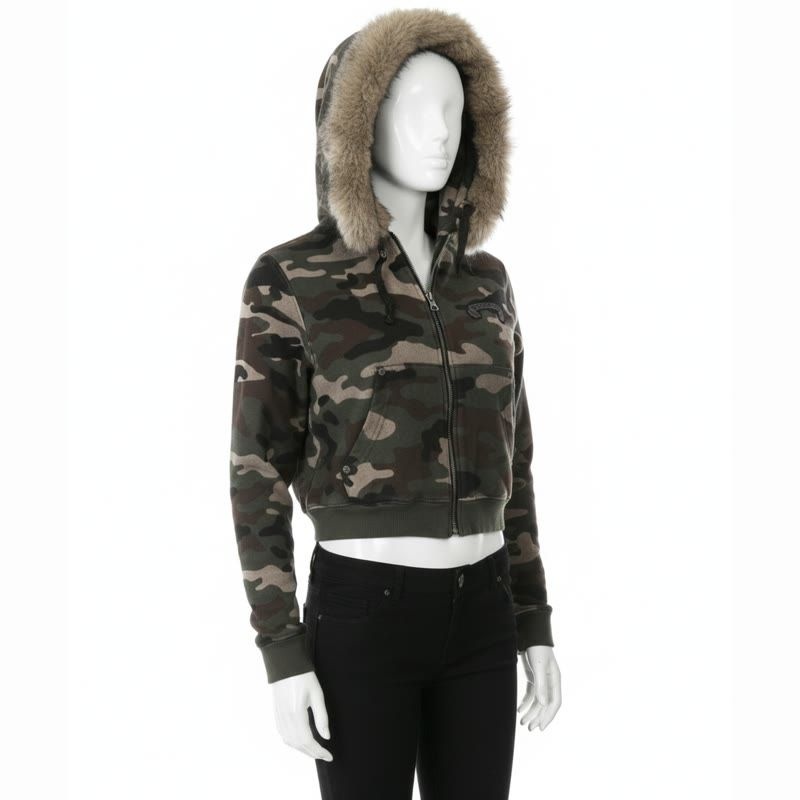 BADBLOOD BADBLOOD 코스모11 디태쳐블 퍼 후드 집업 그린카모