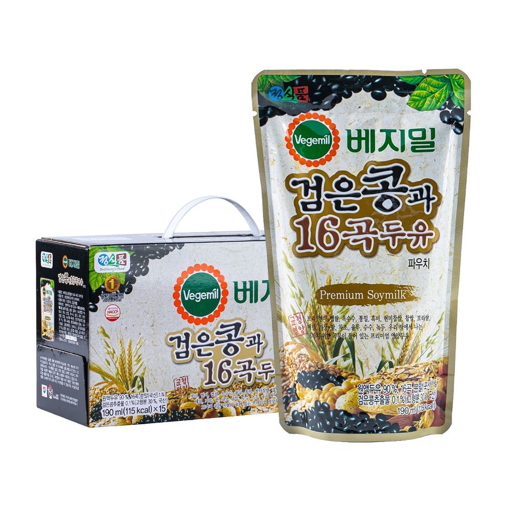 베지밀 검은콩과 16곡 두유 190ml 15입 파우치형 영양간식 무료배송