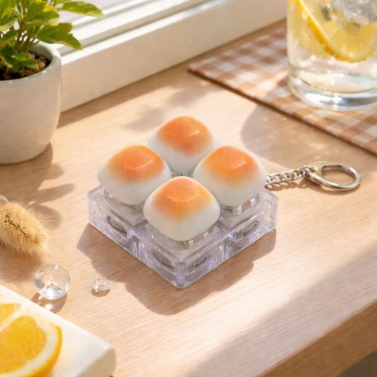 옆집샵 마시멜로 키링 4구 LED 미음자형 자광 딸깍이 감성 기계식 키보드 키링