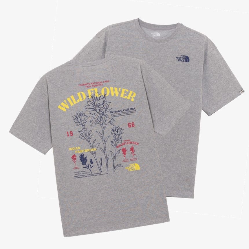 [매장판] 노스페이스 화이트라벨 반팔티 남녀공용 플로럴 데일리 티셔츠 멜란지 그레이 NT7U