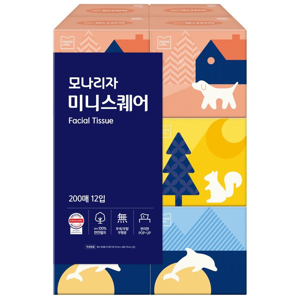 모나리자 미니스퀘어 미용티슈 200매 12개