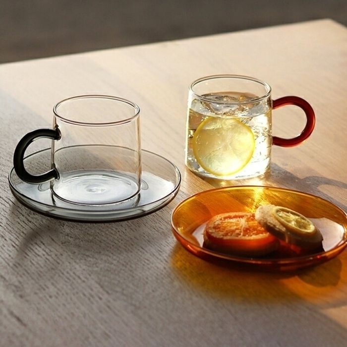 [해외] SKON 스콘 글래스 머그잔 플레이트 2인 세트 260ml