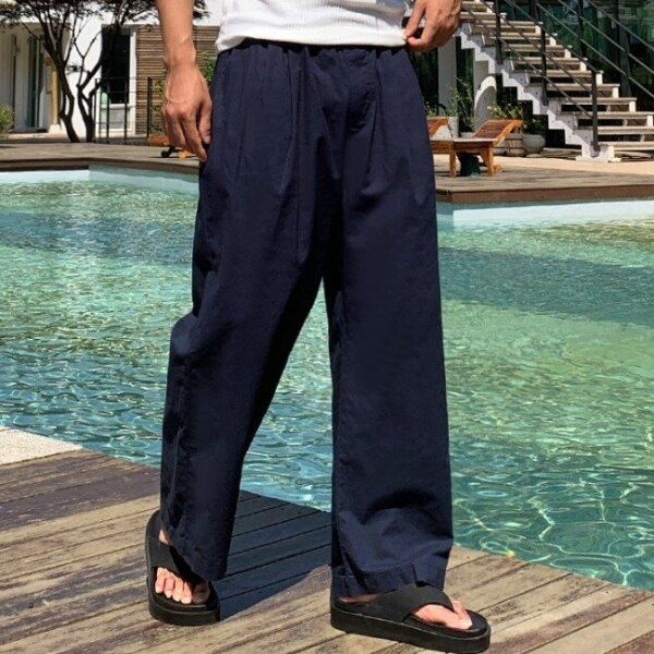 [기타 (패플)] [피팅남]남자 에난 아이스 투턱  면 와이드 밴딩 팬츠