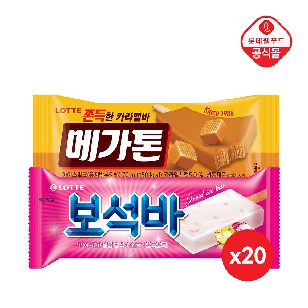 [롯데온] 롯데 메가톤바 70ml 20개 + 스크류바 80ml 20개 (19,930원/무료)