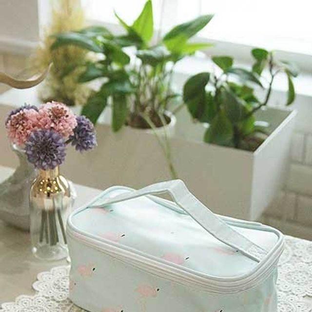 리빙하임 많이 수납하는 민트 플라멩고 메이크업 파우치