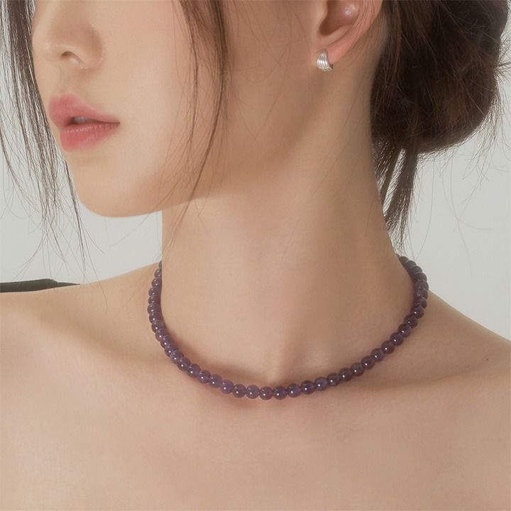 14k 골드필드 천연 자수정 초커 목걸이 (2size)