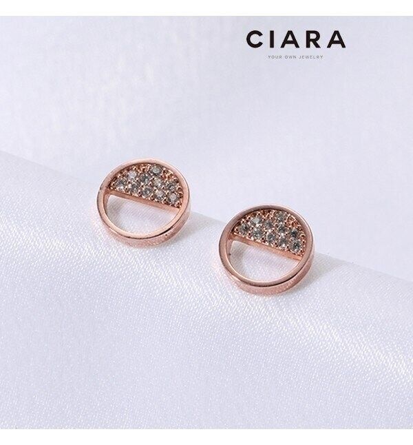 CIARA 14K Livorno 하프문 샤이닝스톤 귀걸이(SilverPin)