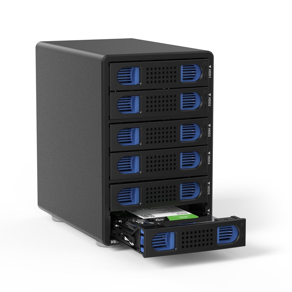 6베이 DAS 데이터 스토리지 외장하드 도킹스테이션 하드독 HDD 리더기 132TB, 블랙