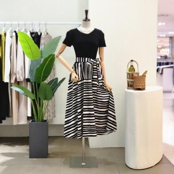 [대구백화점SG]  FM3C7OP02590스트라이프 배색 A라인 롱원피스