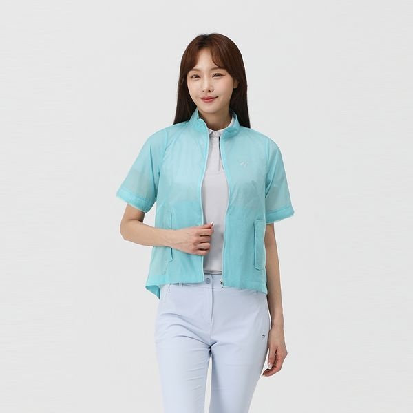엘르골프 [하프클럽]여성  배색 믹스 반팔 점퍼_6I41352