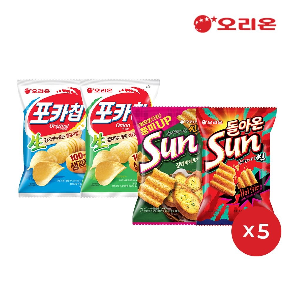 [롯데온] 오리온 포카칩 66g 5개+어니언 66g 5개+썬 핫스파이시 80g 5개+갈릭바게트 80g 5개