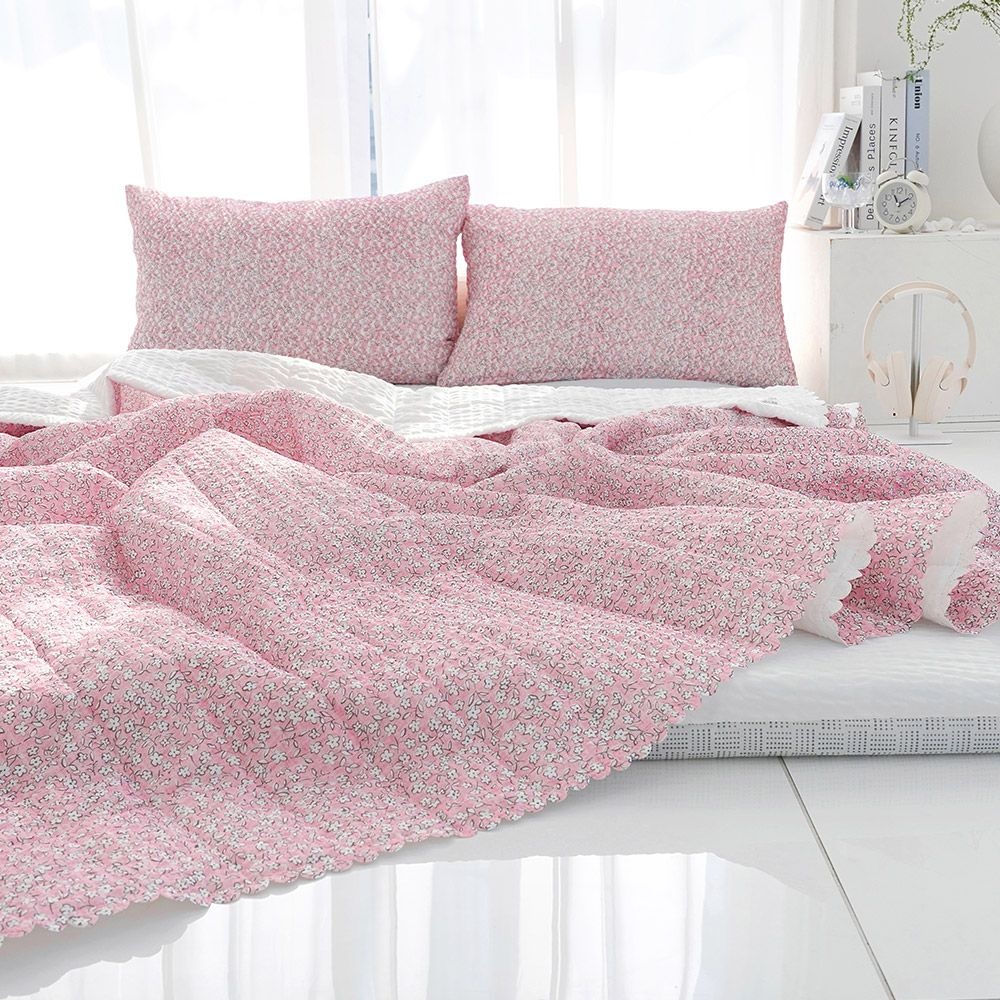 F&B 스코홈 국내제조 눈꽃 냉감 시어서커 엣지 차렵이불 + 누빔 요세트 4종(요솜포함)