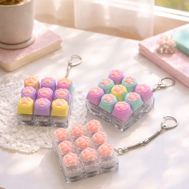 자광 딸깍이키링 LED-캣츠9구 키캡 테트리스게임1p 레인보우 감성키링9구 캣츠키링 가방 키보드 클릭키링