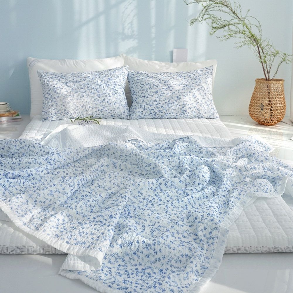 F&B 스코홈 국내제조 눈꽃 냉감 시어서커 양겹이불 + 누빔 요세트 4종(요솜포함)