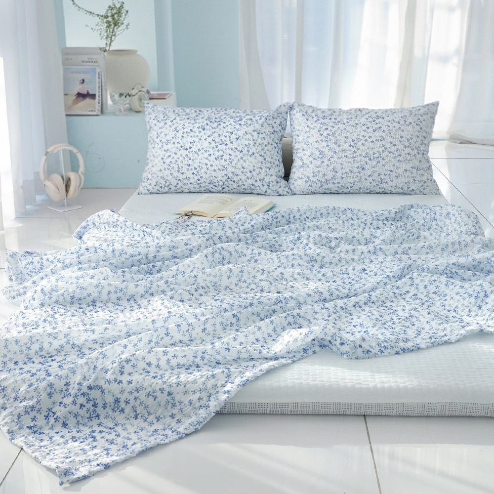 F&B 스코홈 국내제조 눈꽃 냉감 시어서커 홑이불 + 홑겹 요세트 4종(요솜포함)