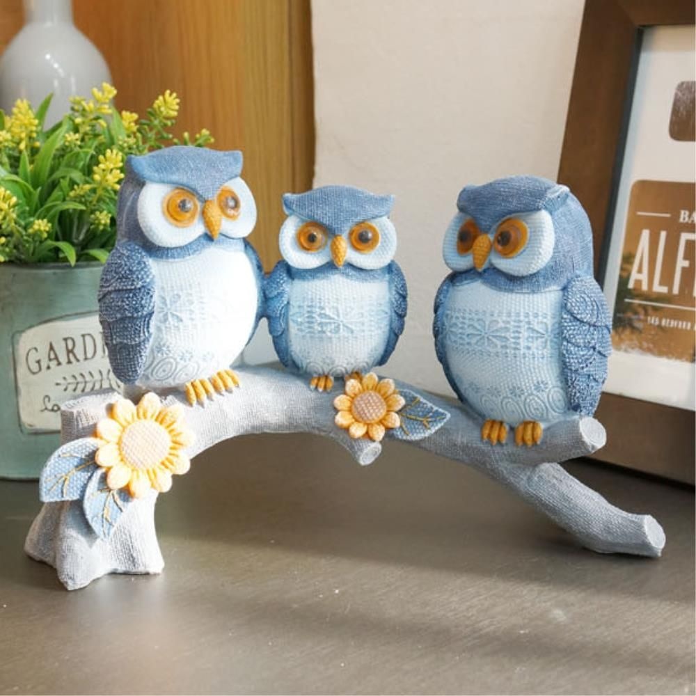 SOGGUPNORI 개업선물 청색 부엉이패밀리 장식 인형 어버이날 집꾸미기 거실